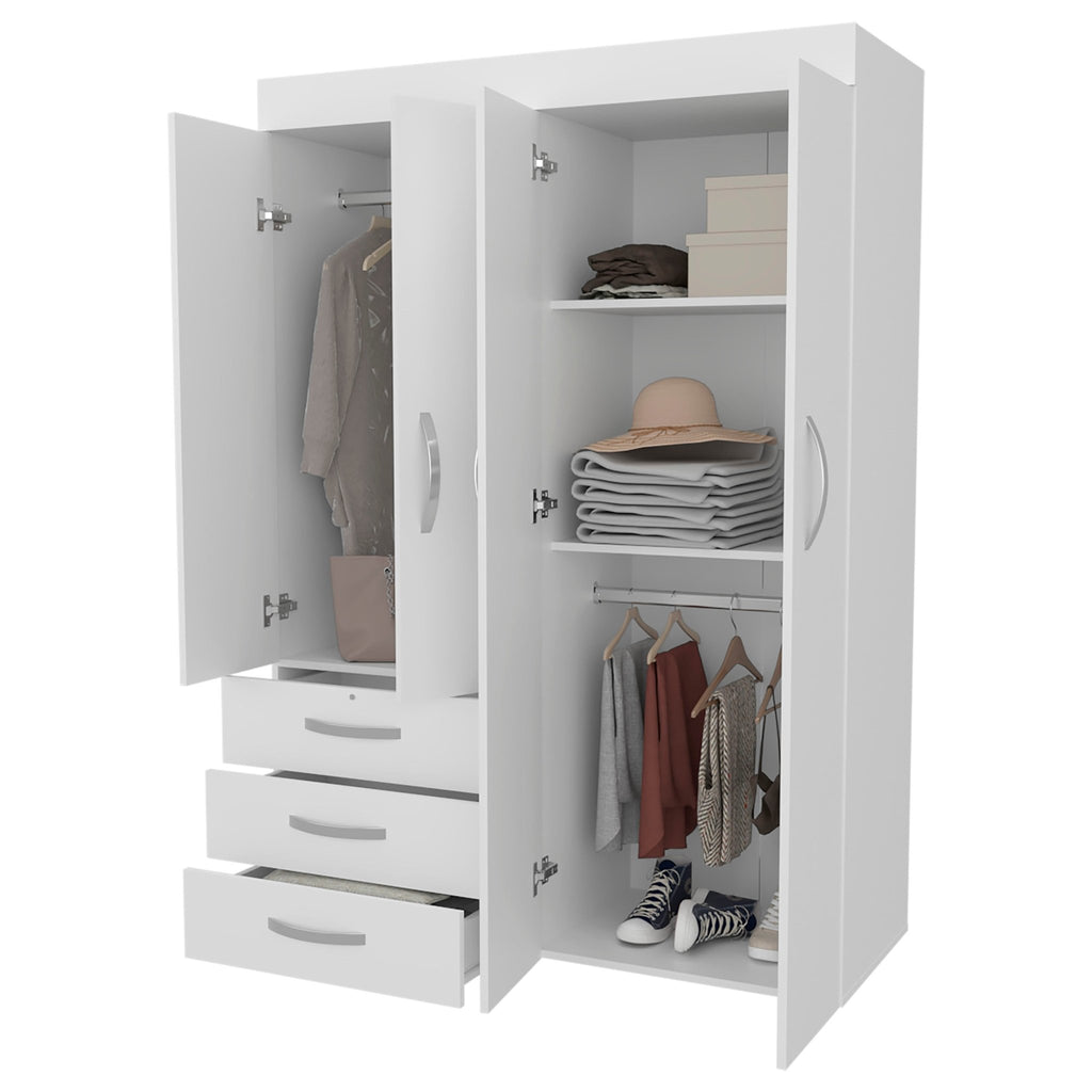 White Laurens four-door wardrobe with drawers from Anthony & Home's Signature Collection, showcasing sleek melamine finish and modern design.