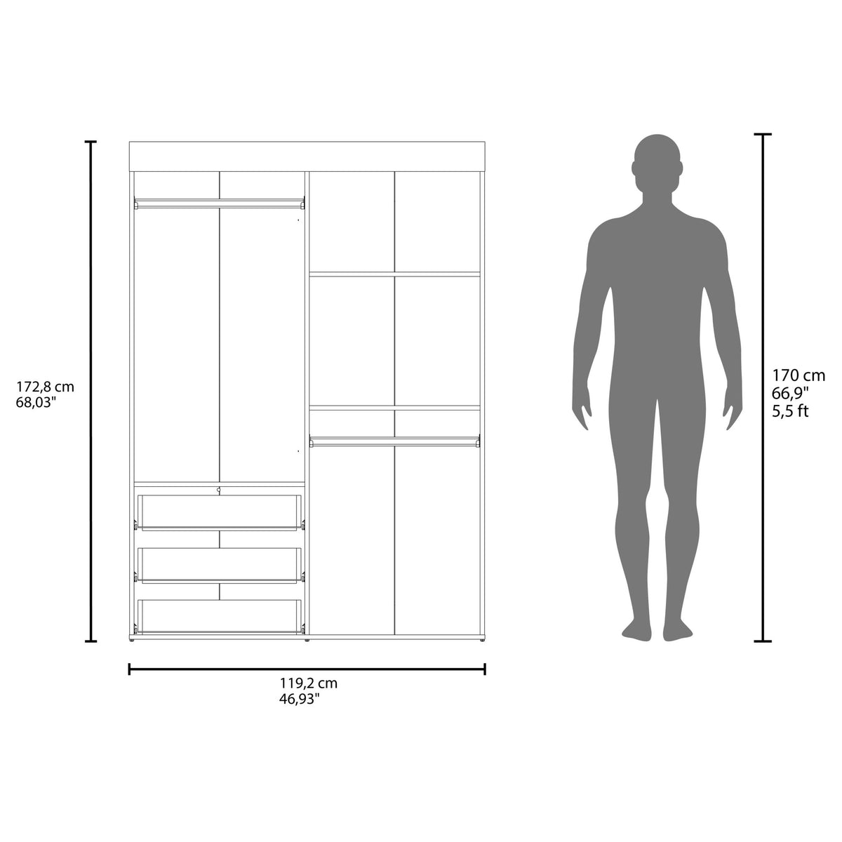 White melamine Laurens four-door wardrobe with drawers from Anthony & Home Signature Collection, showing sleek storage and modern design.
