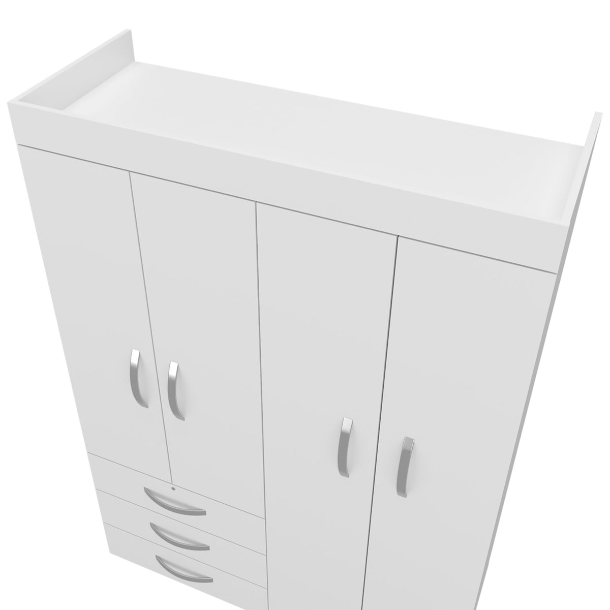 White Anthony & Home Laurens four-door wardrobe with drawers, sleek melamine finish, part of the Signature Collection.