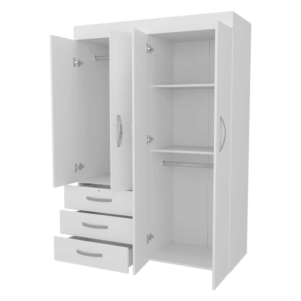 White Anthony & Home Laurens four-door wardrobe with drawers, made of melamine, part of the Signature Collection.