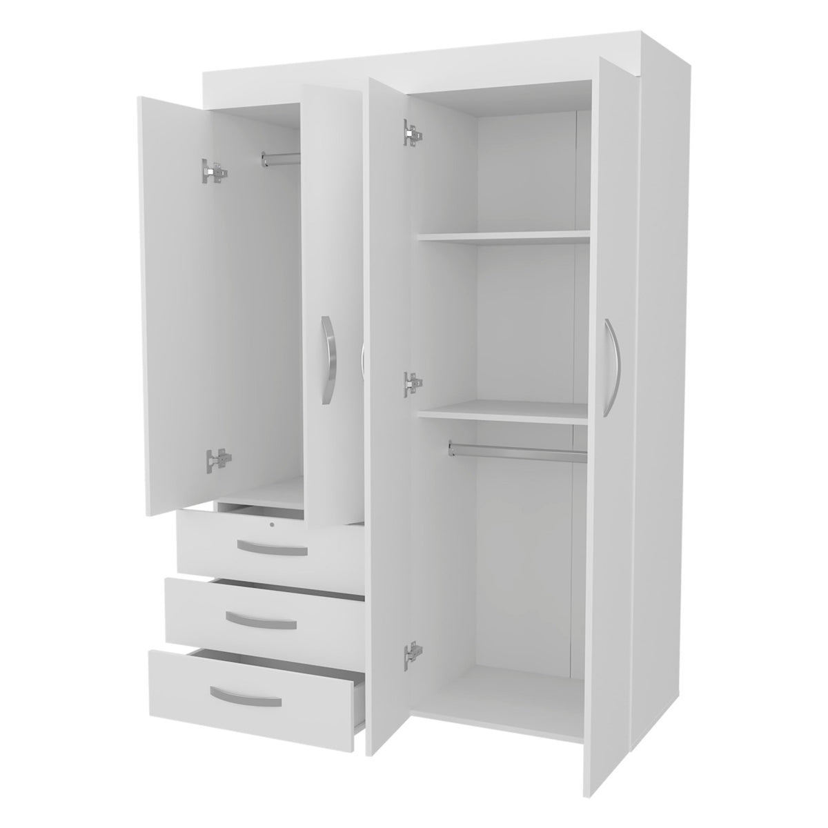 White Anthony & Home Laurens four-door wardrobe with drawers, made of melamine, part of the Signature Collection.