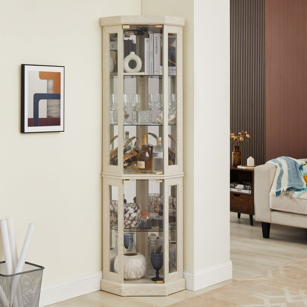 Lighted curio cabinet with curved silhouette by Anthony & Home, limited edition display case for collectibles and decorative items.