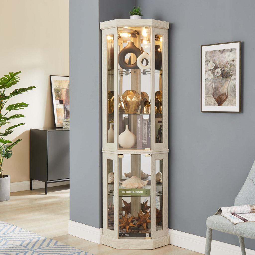 Lighted Anthony & Home curio cabinet with curved silhouette, limited edition display case for collectibles and decorative items.