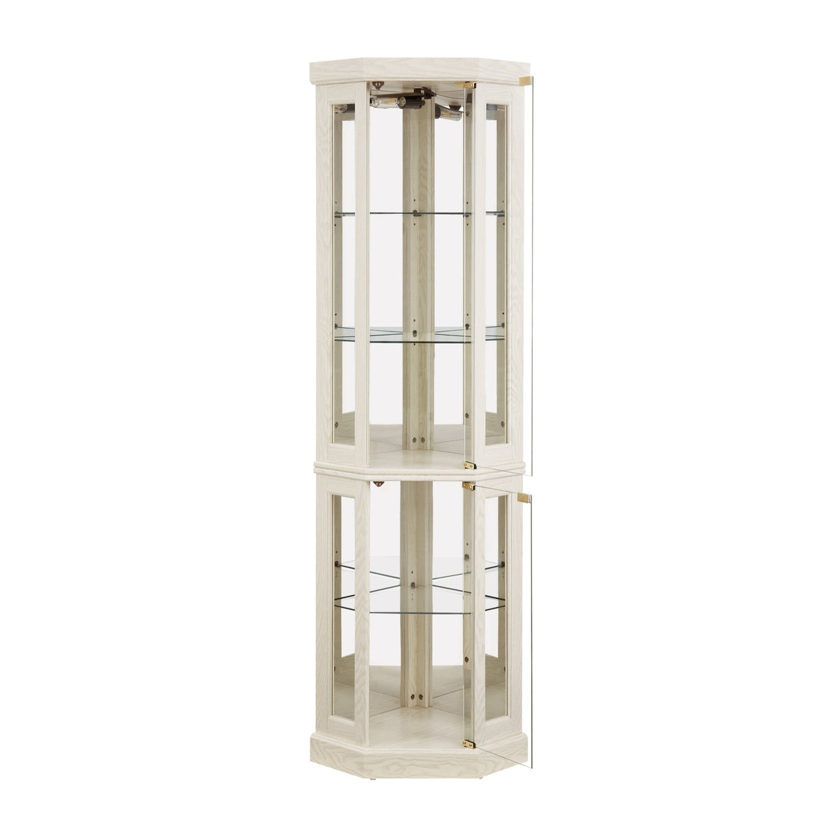 Lighted Anthony & Home curio cabinet with curved silhouette, limited edition display case showcasing glass shelves and interior lighting.
