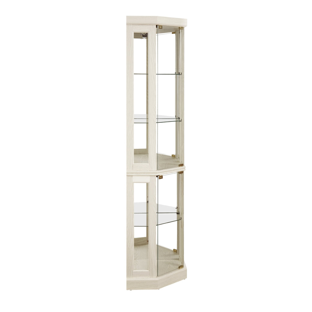 Lighted Anthony & Home curio cabinet with curved silhouette, limited edition display case showcasing glass shelves and interior lighting.