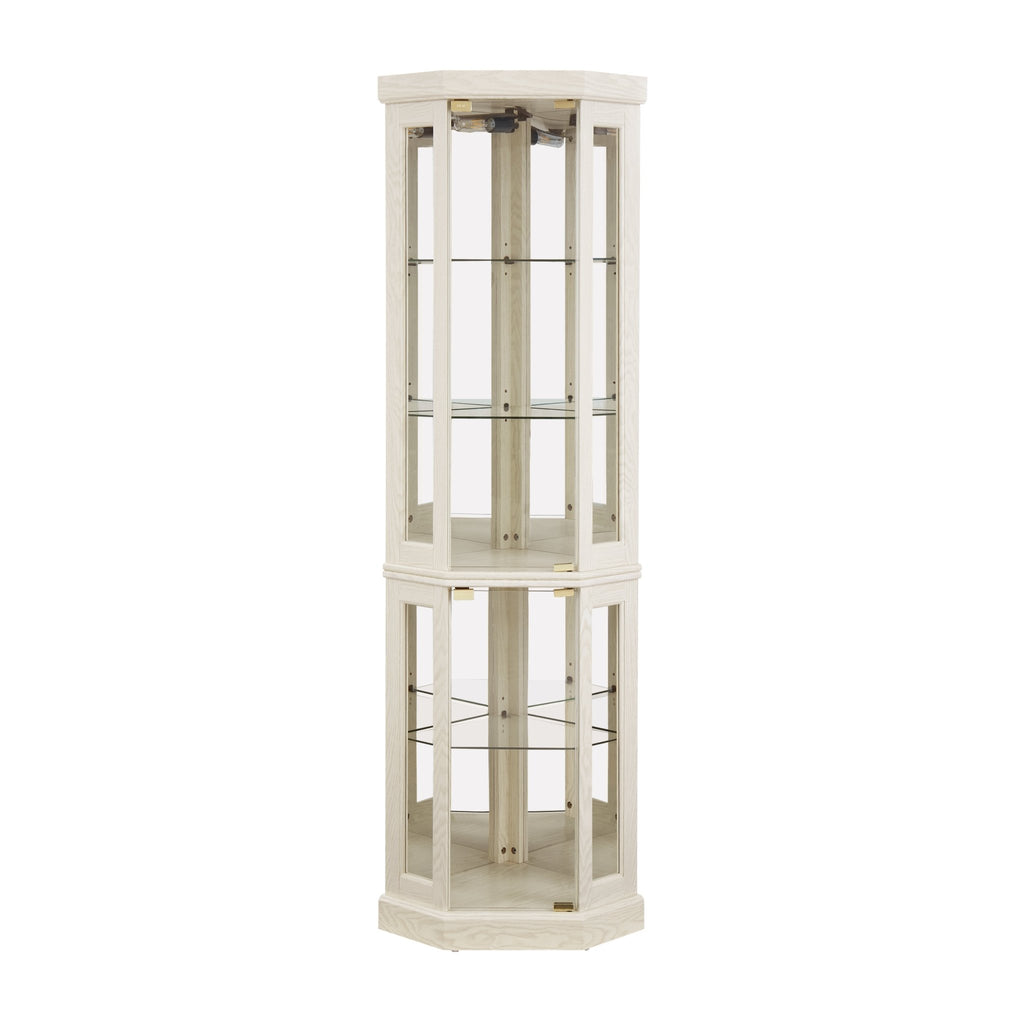 Lighted Anthony & Home curio cabinet with curved silhouette, limited edition display case featuring glass doors and interior lighting.