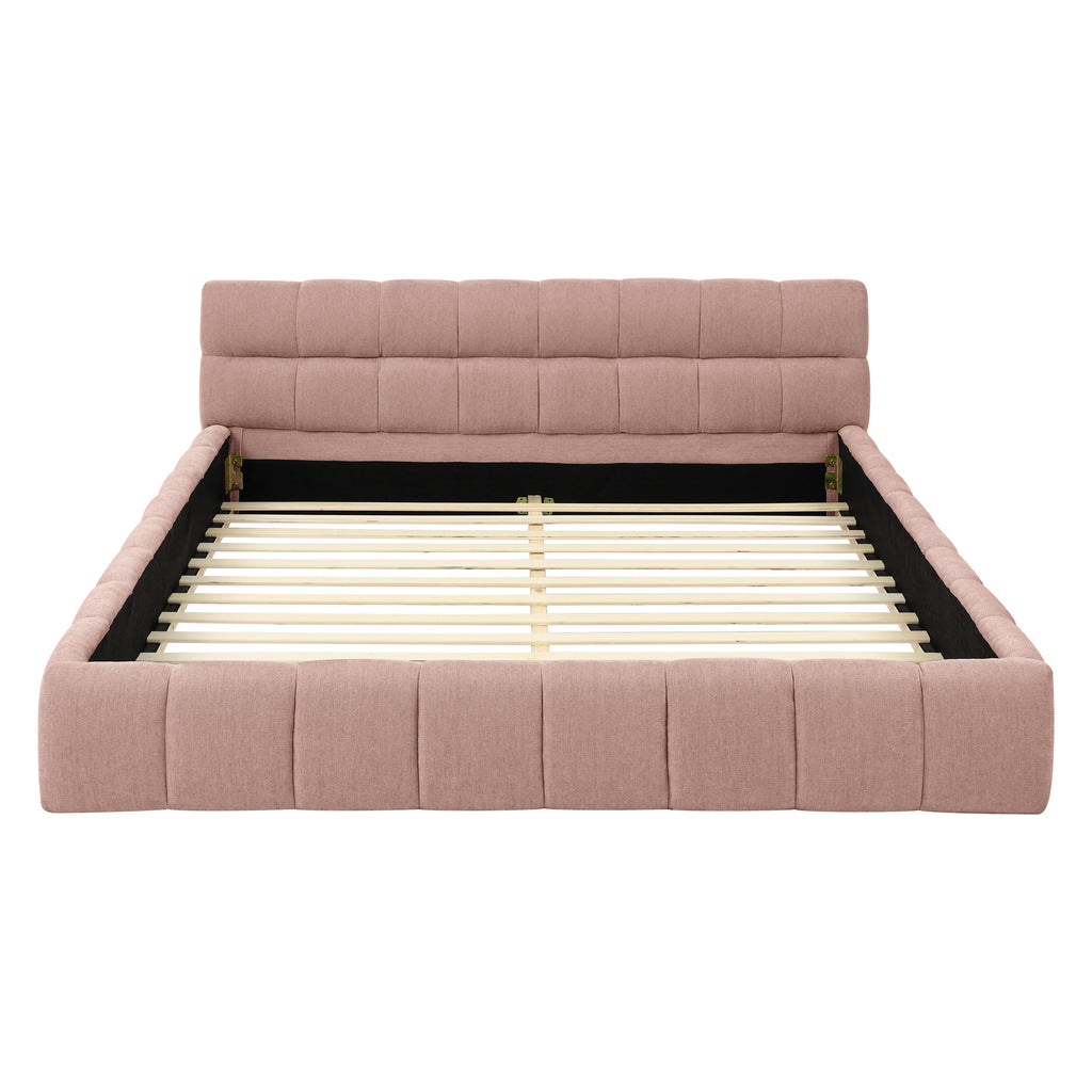 Pink upholstered queen bed frame from the Limited Chenille Collection by Anthony & Home, no box spring needed, with a plush fabric finish.