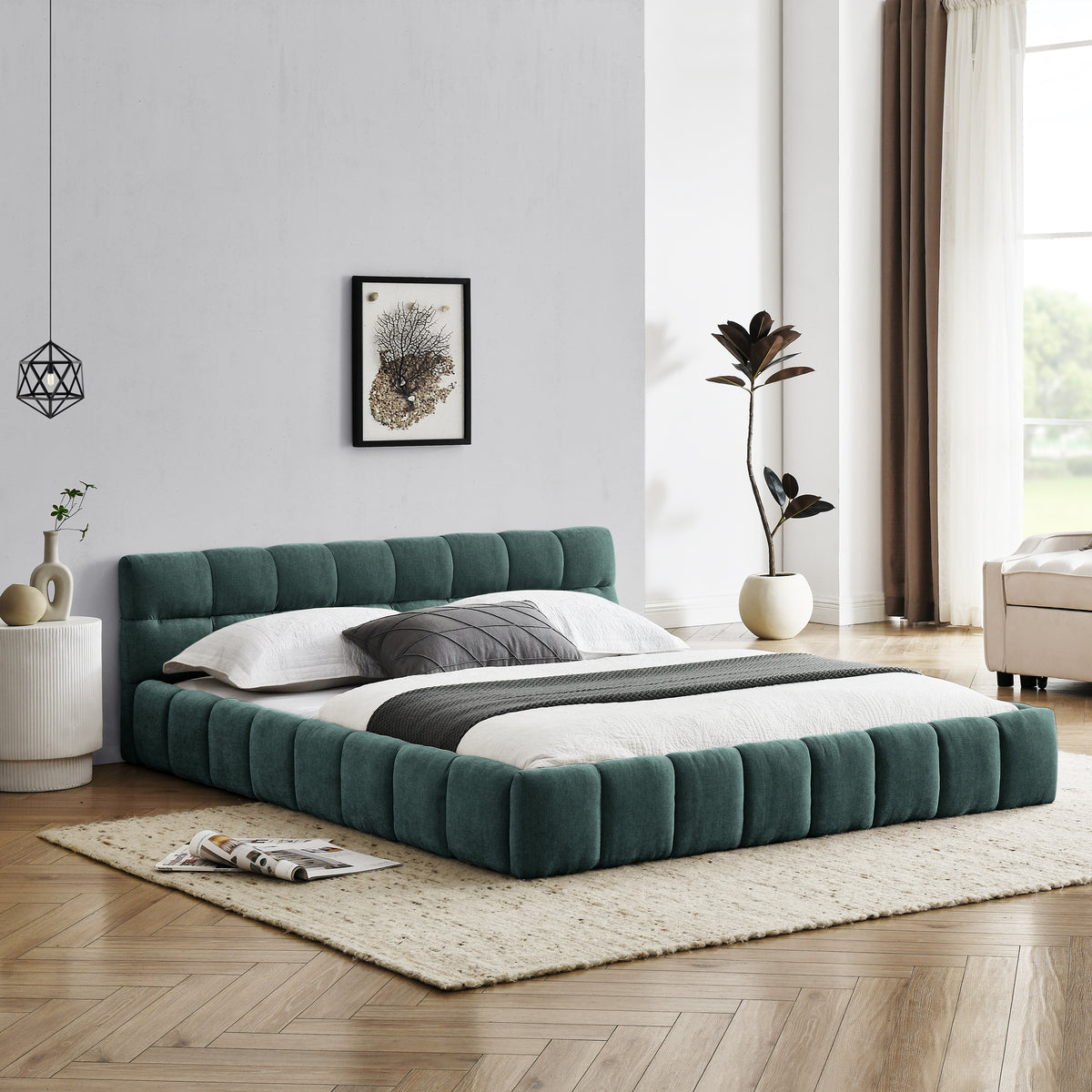 Anthony & Home Limited Chenille Collection Queen upholstered bed frame with headboard, featuring plush fabric and elegant design.