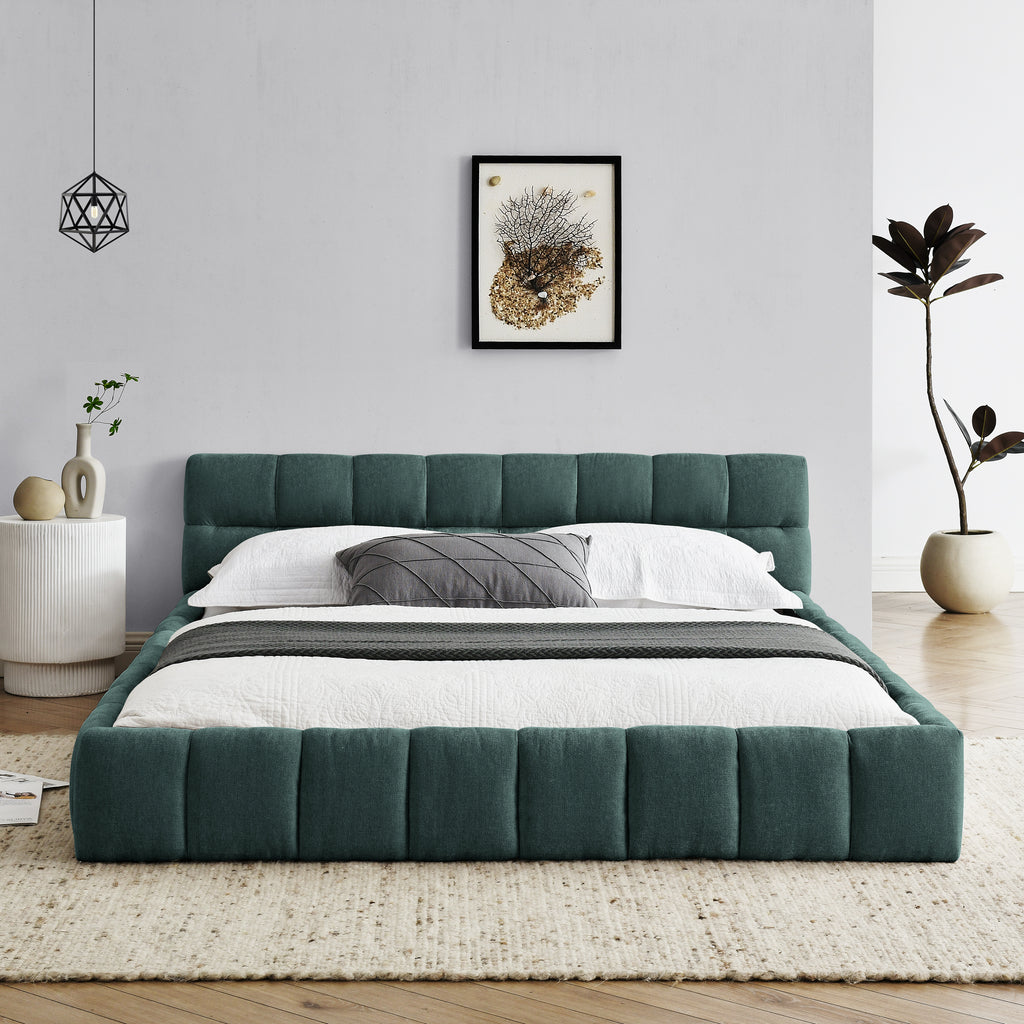 Anthony & Home Limited Chenille Queen Upholstered Bed Frame with Headboard, Atelier Edition, in rich, textured fabric.
