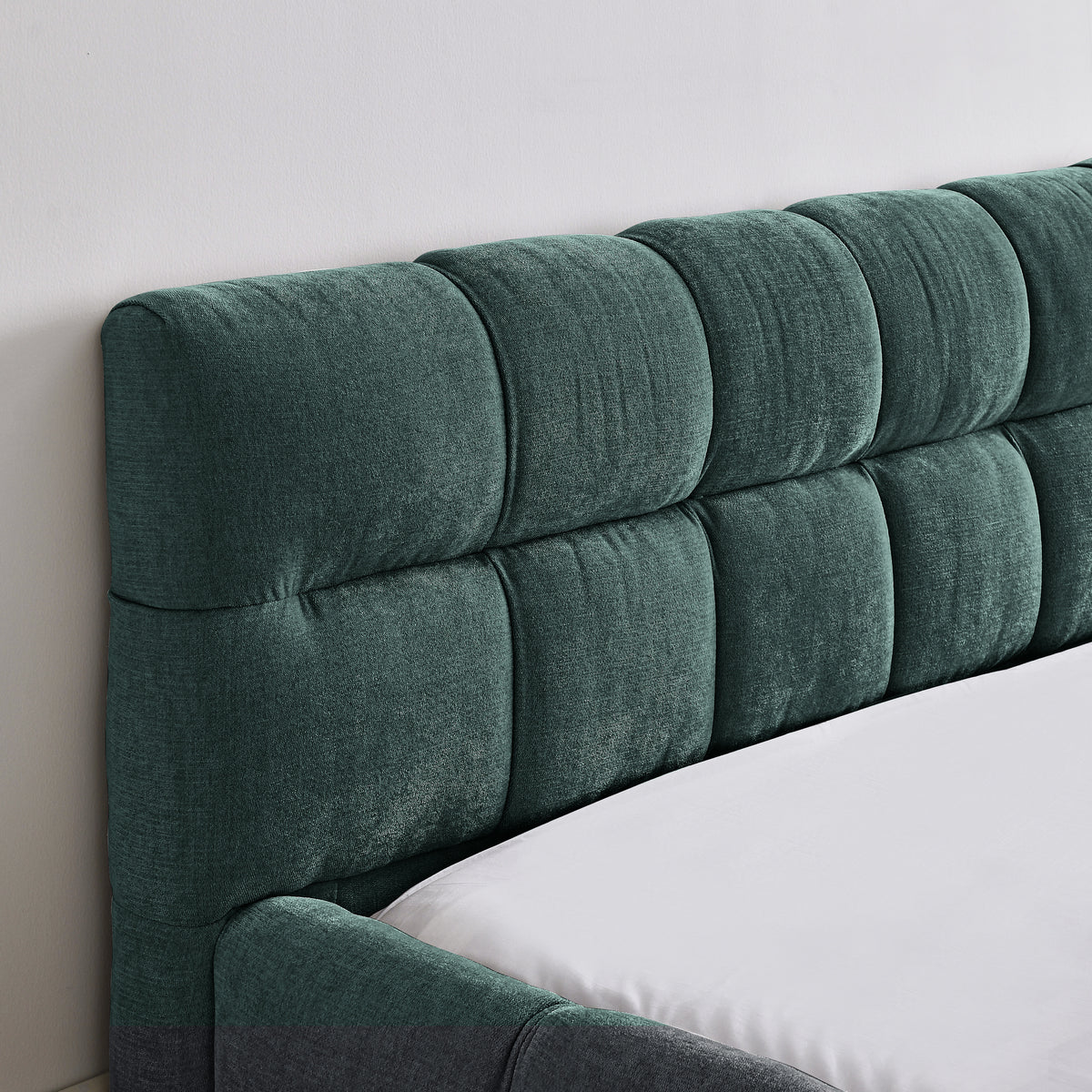 Anthony & Home Limited Chenille Collection Queen upholstered bed frame with headboard, featuring plush fabric and elegant design.