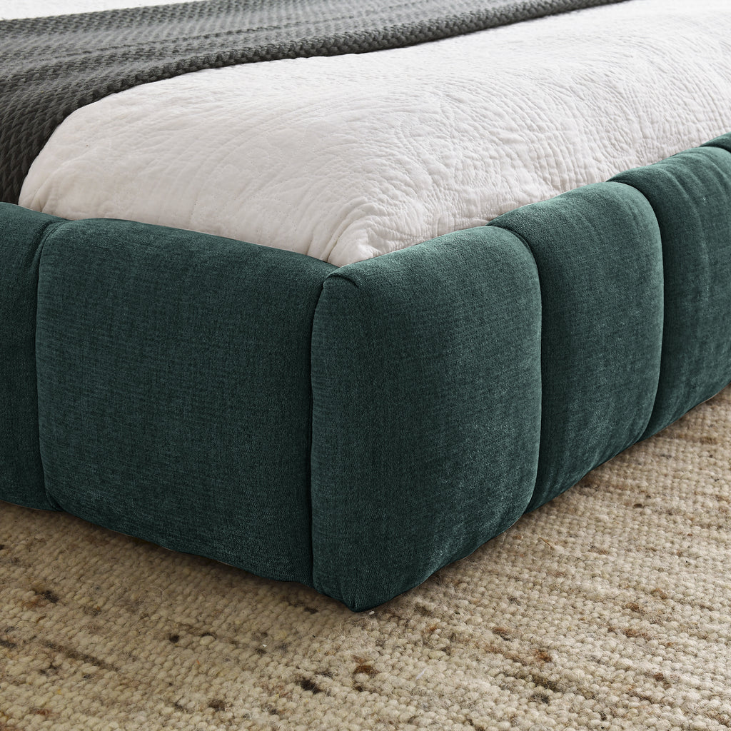 Anthony & Home Limited Chenille Collection queen upholstered bed frame with stylish headboard, showcasing soft chenille fabric and elegant design.