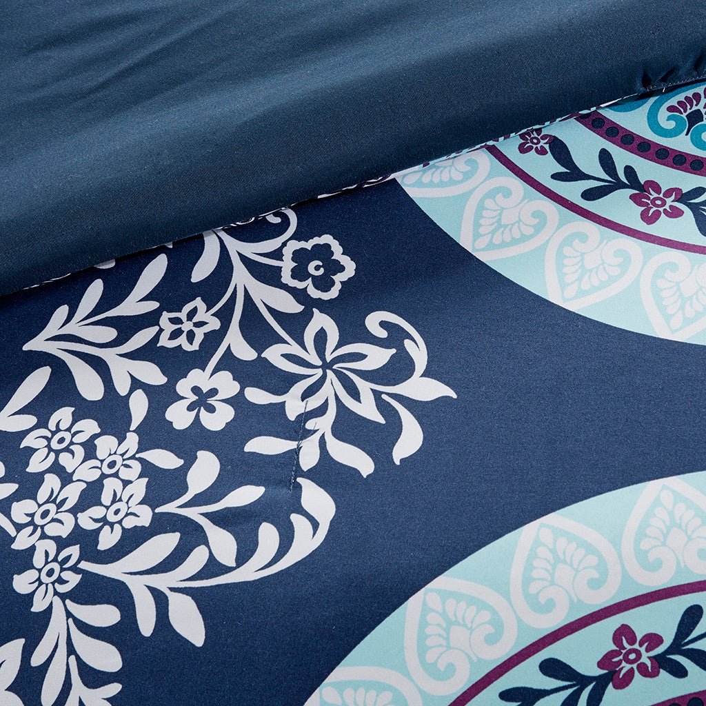 Anthony & Home Limited Collection Boho Full Comforter Set featuring a bohemian pattern in soft, neutral tones on a bed.