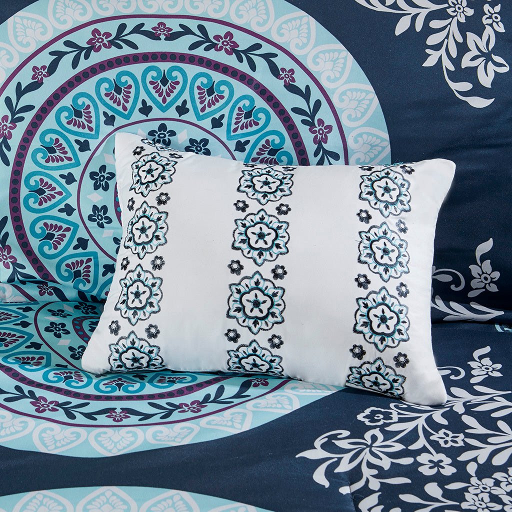 Anthony & Home Limited Collection Boho Full Comforter Set with colorful, patterned bedding and matching pillow shams on a neatly made bed.