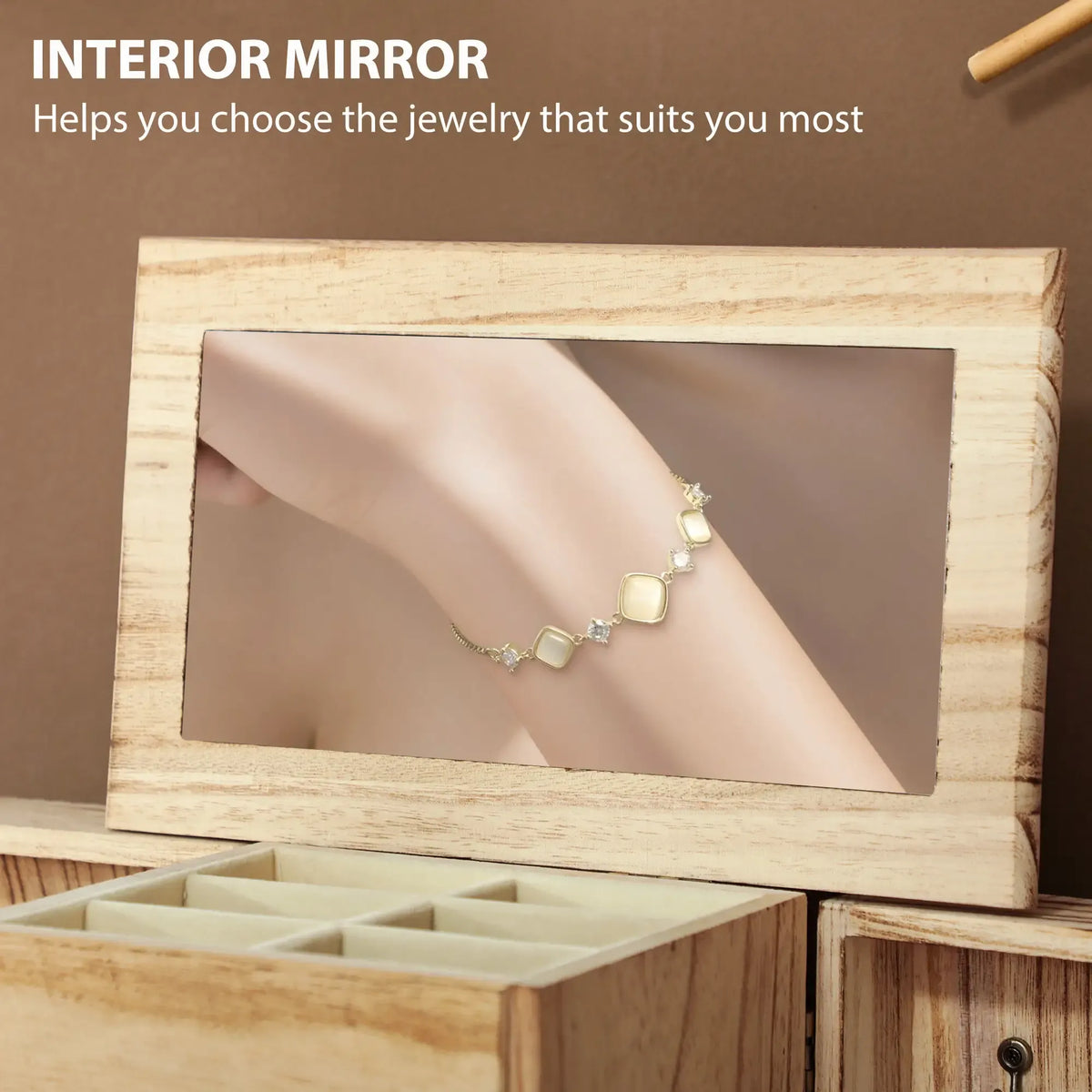 Limited edition Atelier Paulownia wood jewelry box by Anthony & Home with intricate carvings and a polished finish.