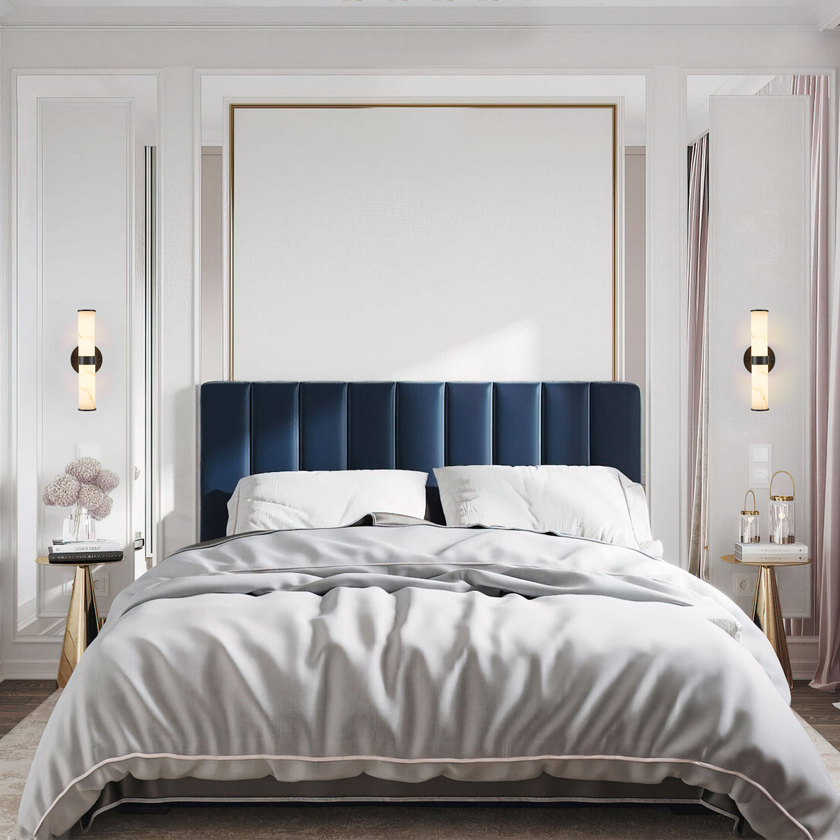 Limited edition Atelier resin marble wall sconces set of 2 with matte black iron frames by Anthony & Home.
