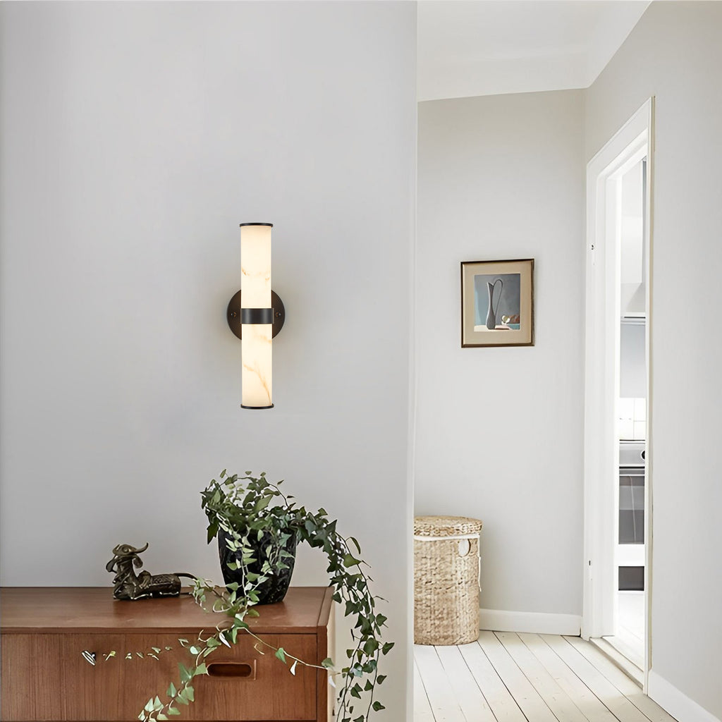 Limited edition Atelier resin marble wall sconce set with matte black iron frames, designed by Anthony & Home.