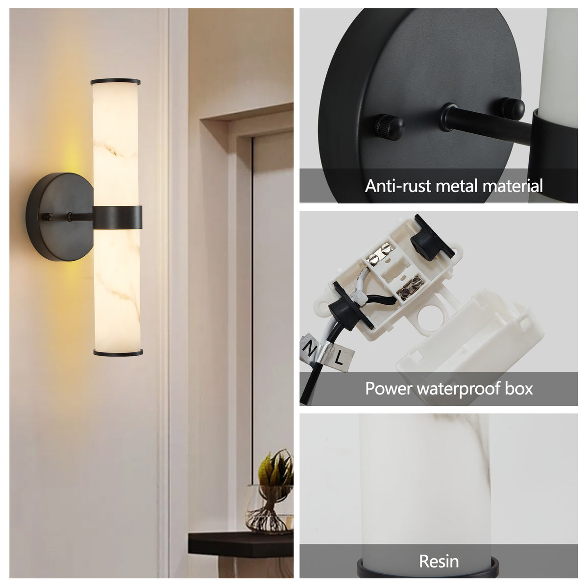 Limited edition Atelier resin marble wall sconce set with matte black iron frames, decorative lighting for modern interiors.