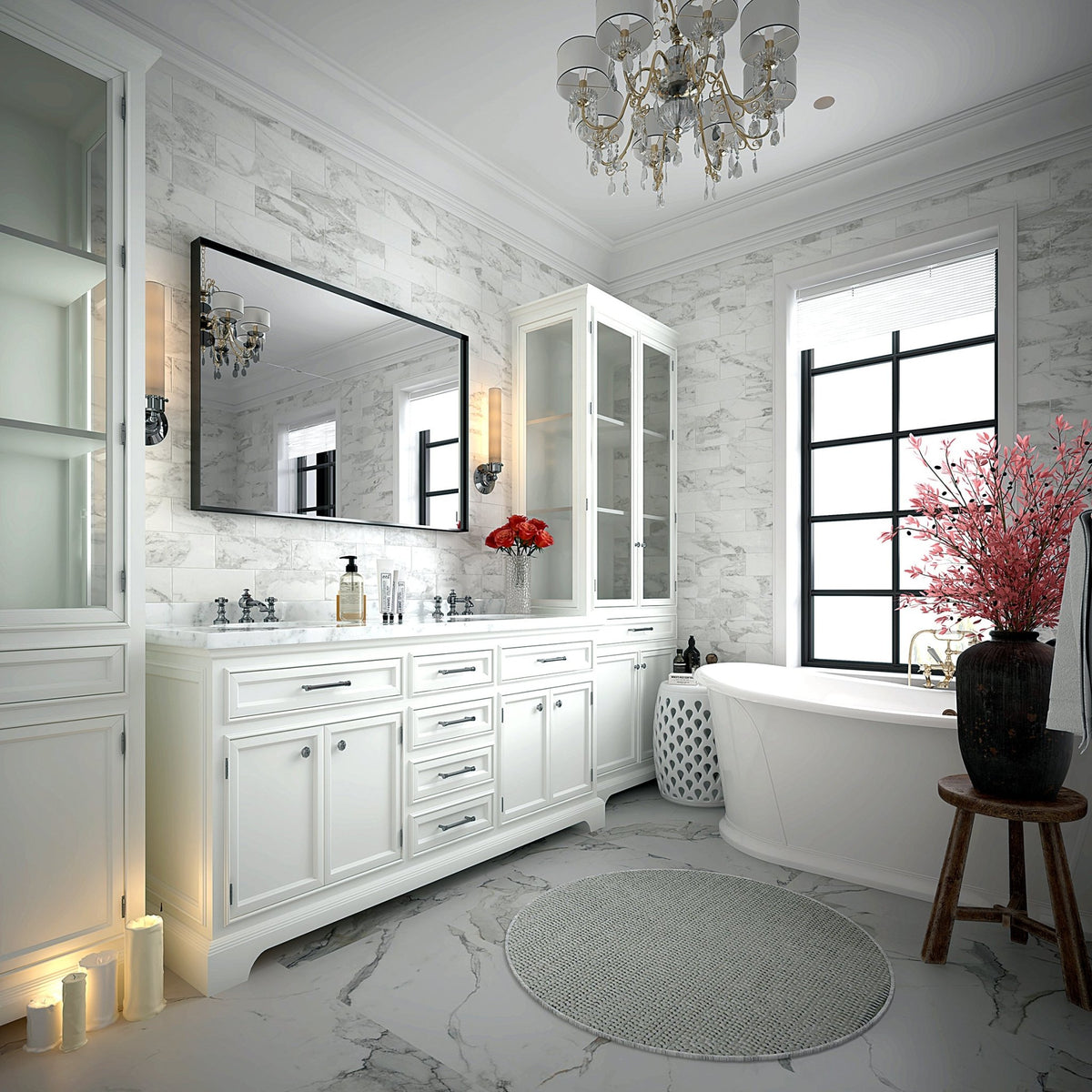 Limited edition black aluminum bathroom mirror by Anthony & Home showing sleek, modern design with reflective surface and clean lines.