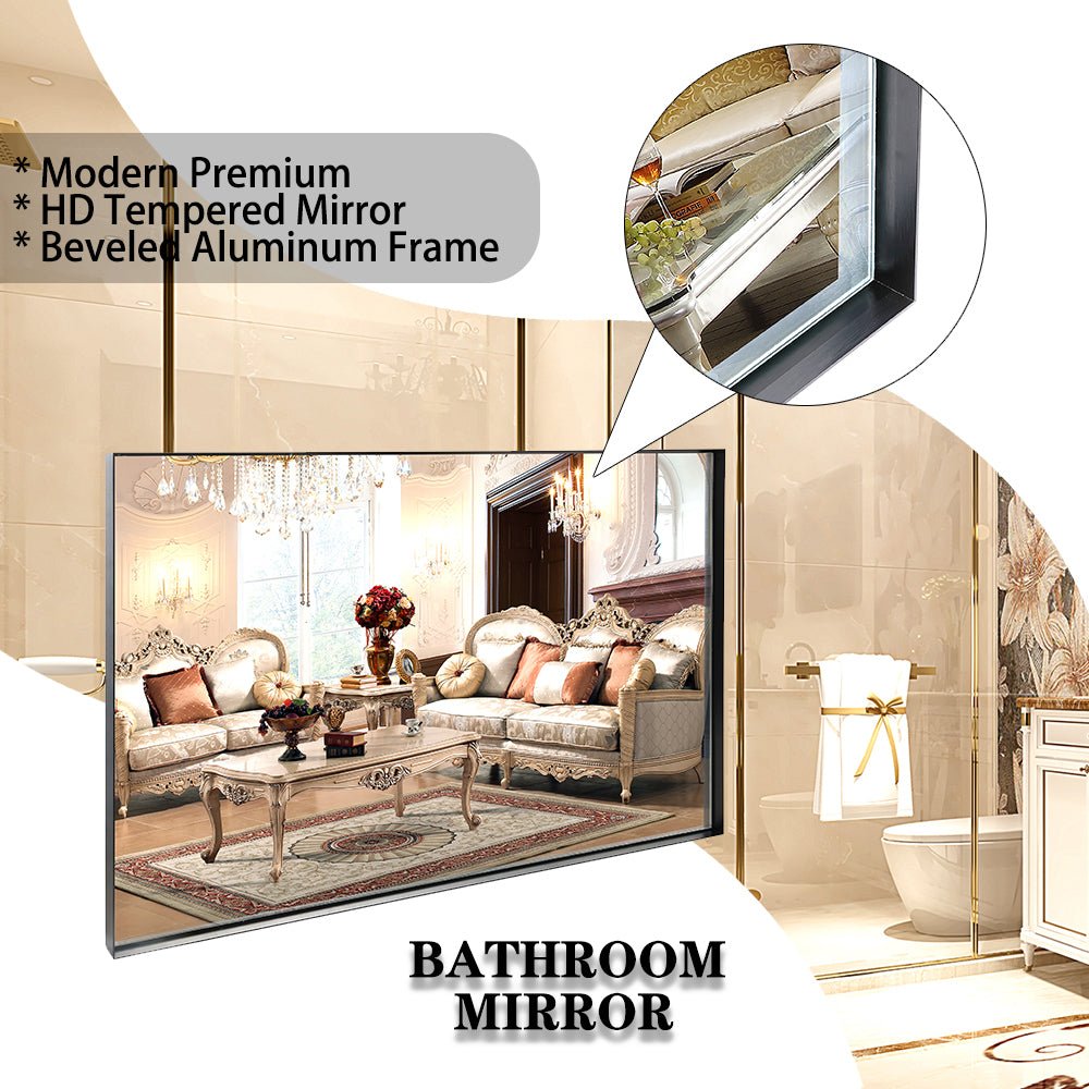 Black aluminum bathroom mirror with sleek frame, limited edition design by Anthony & Home, wall-mounted with modern style.