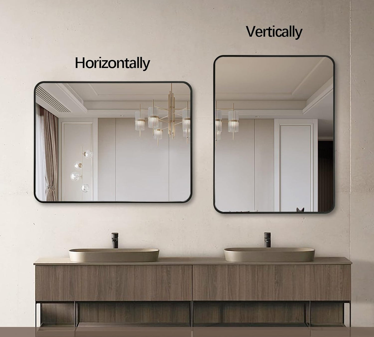 Limited edition black aluminum bathroom mirror, 24x36 inches, featuring sleek modern design by Anthony & Home.