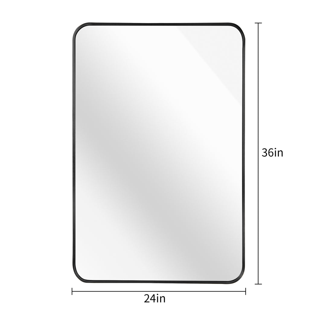 Black aluminum frame bathroom mirror measuring 24x36 inches with sleek, modern design by Anthony & Home.