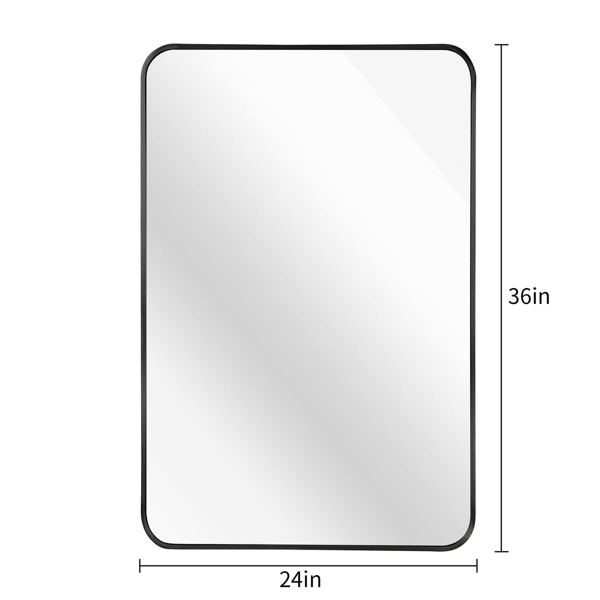 Black aluminum frame bathroom mirror measuring 24x36 inches with sleek, modern design by Anthony & Home.