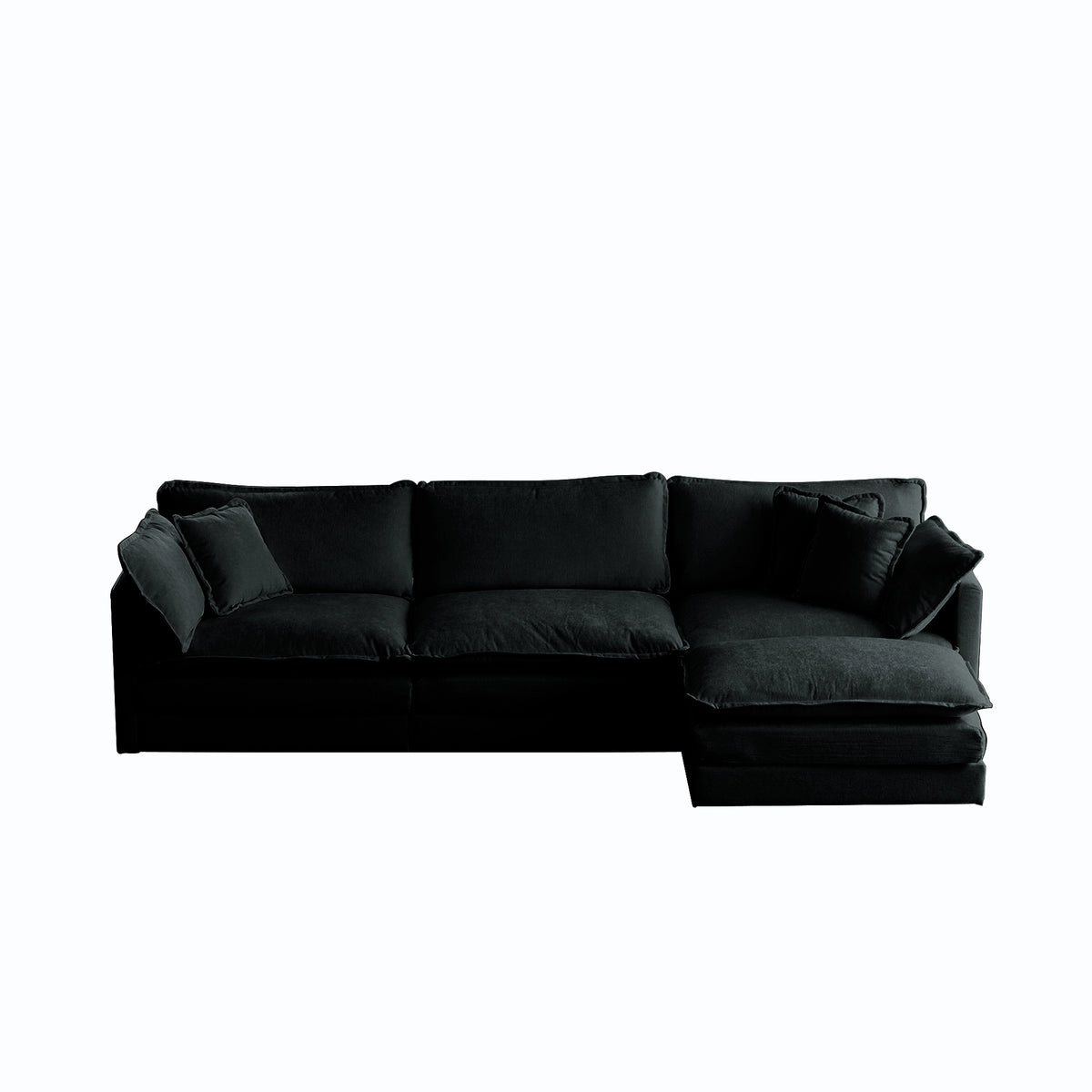 Black chenille oversized L-shaped sectional sofa with reversible ottoman from Anthony & Home, showcasing plush modular seating design.