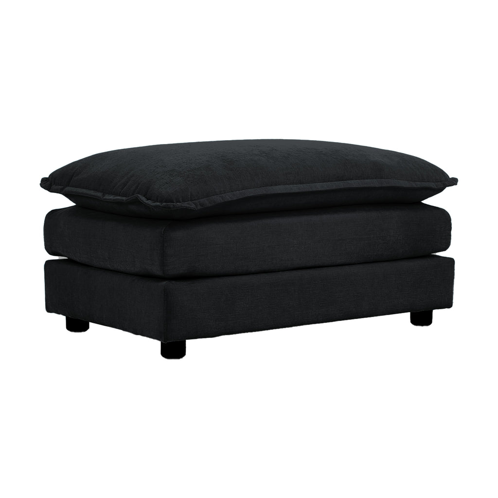Anthony & Home limited edition black chenille oversized L-shaped sectional with reversible ottoman, showcasing plush modular sofa setup