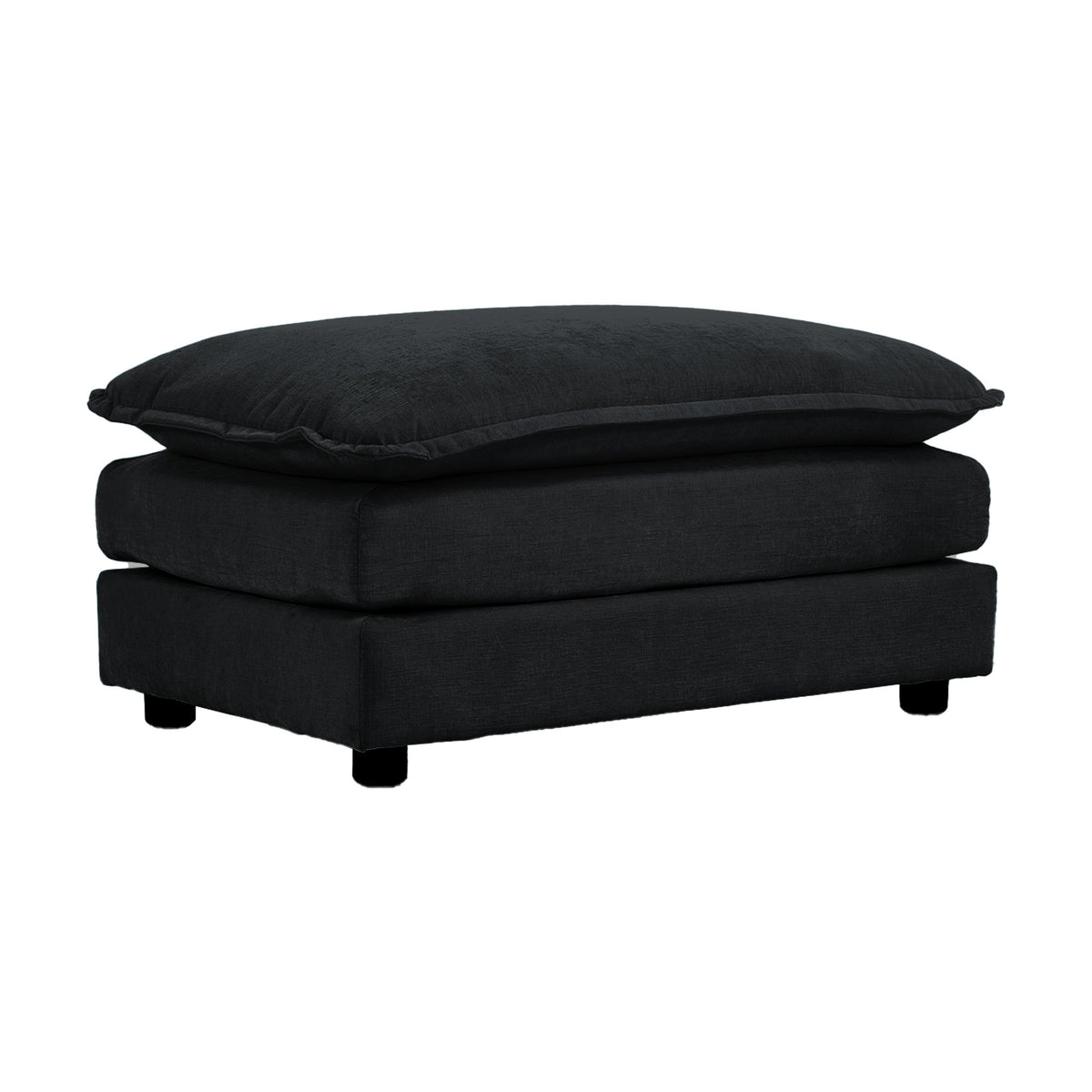 Anthony & Home limited edition black chenille oversized L-shaped sectional with reversible ottoman, showcasing plush modular sofa setup