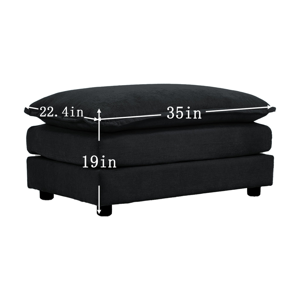 Anthony & Home black chenille oversized L-shaped sectional with reversible ottoman, featuring a modern modular design.