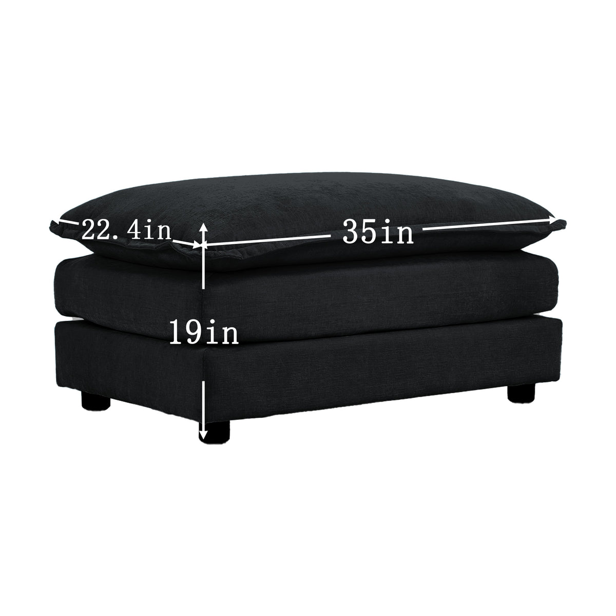 Anthony & Home black chenille oversized L-shaped sectional with reversible ottoman, featuring a modern modular design.