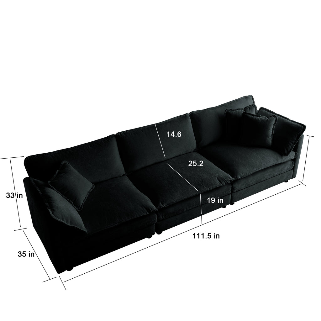 Black chenille oversized L-shaped sectional sofa with reversible ottoman, modular design by Anthony & Home.