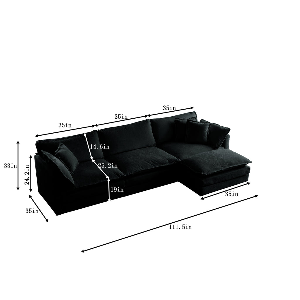 Anthony & Home black limited edition chenille oversized L-shaped sectional with reversible ottoman, modern modular sofa for living room.