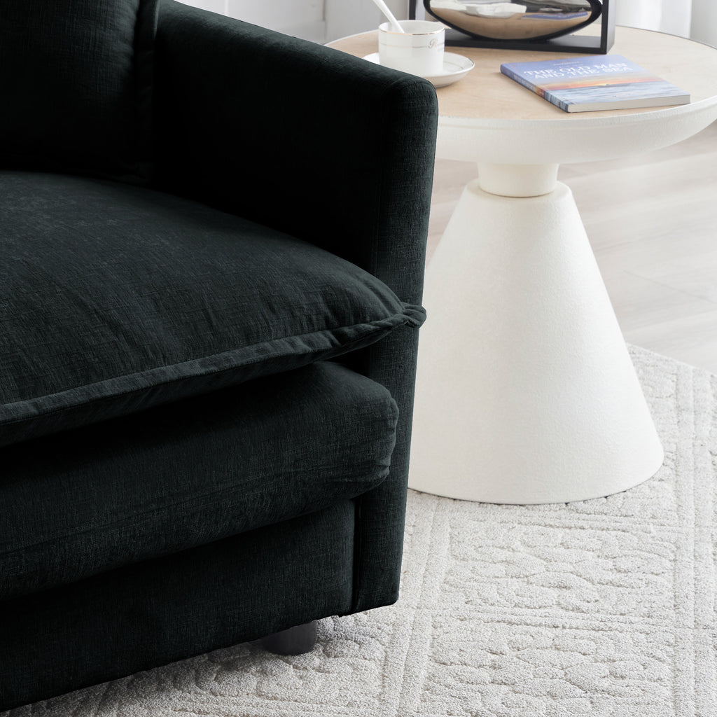 Black chenille oversized modular L-shaped sectional sofa with reversible ottoman from Anthony & Home, featuring plush fabric and modern design.