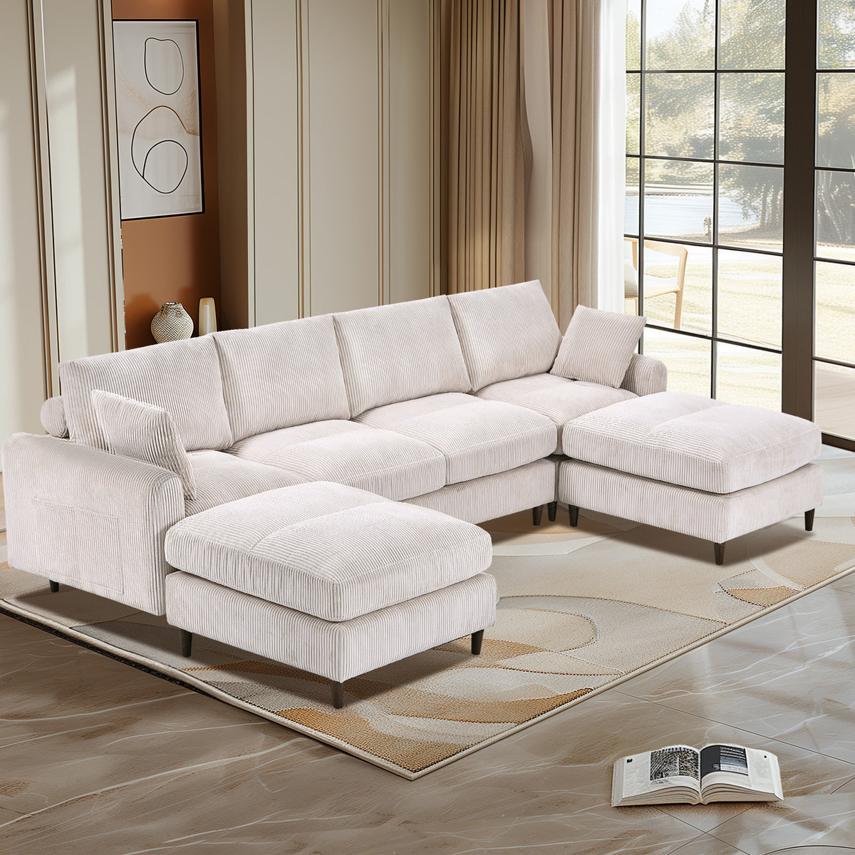 Limited edition Anthony & Home corduroy modular sofa with plush cushions and modern design in a cozy living room setting.