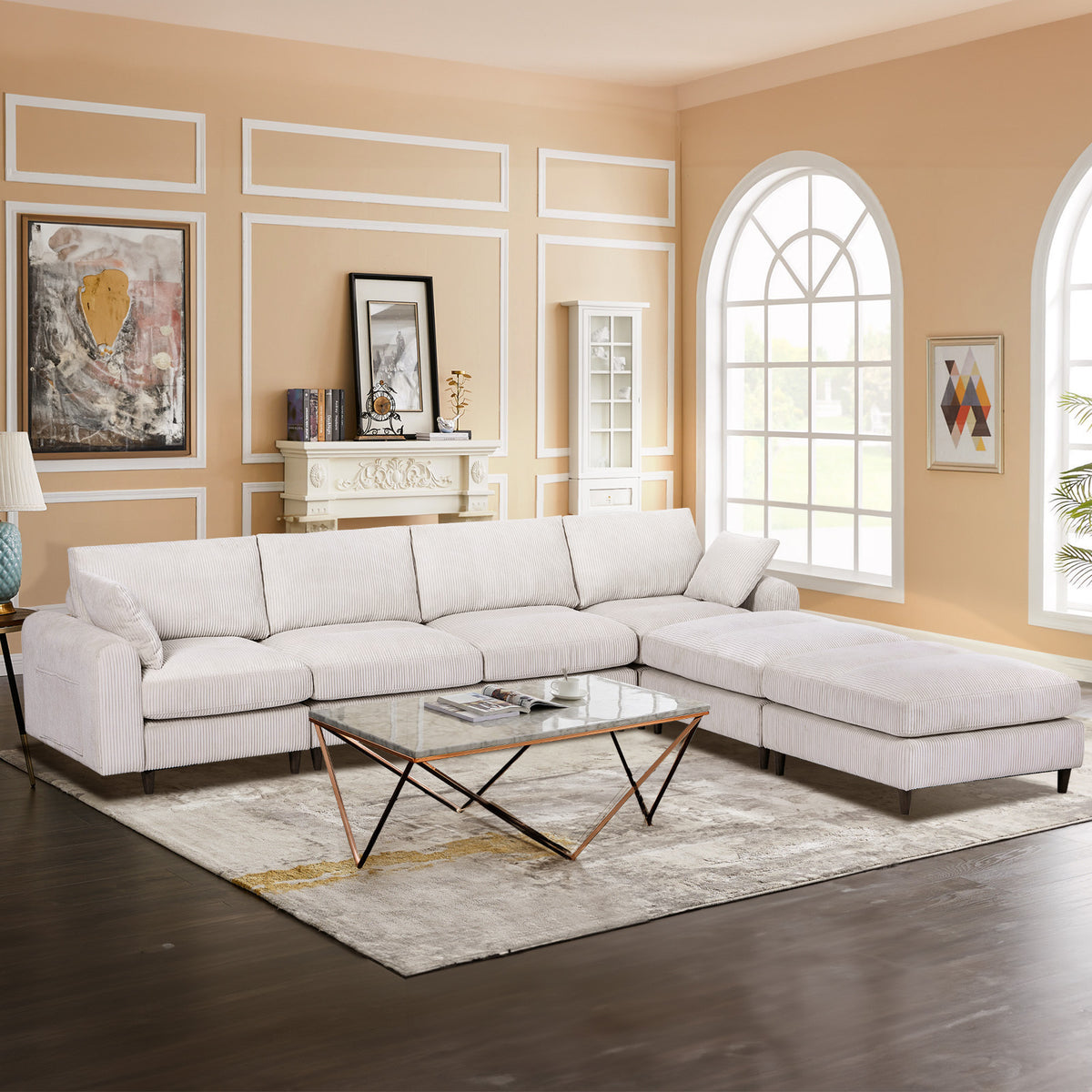 Limited Edition Anthony & Home corduroy modular sofa with plush cushions and modern design, shown in a stylish living room setting.