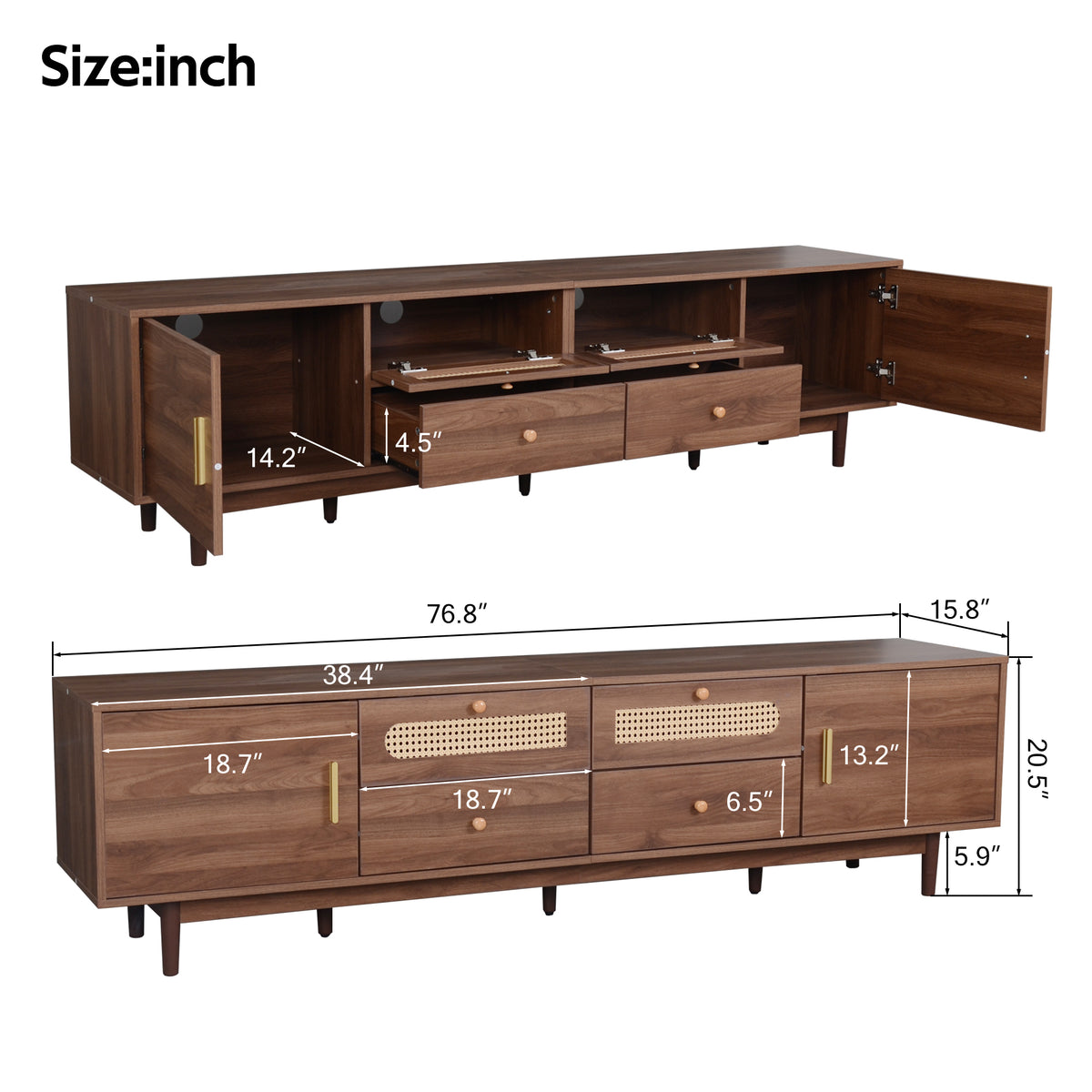 Dark brown pine wood entertainment center by Anthony & Home, featuring shelves and storage compartments for media and decor.