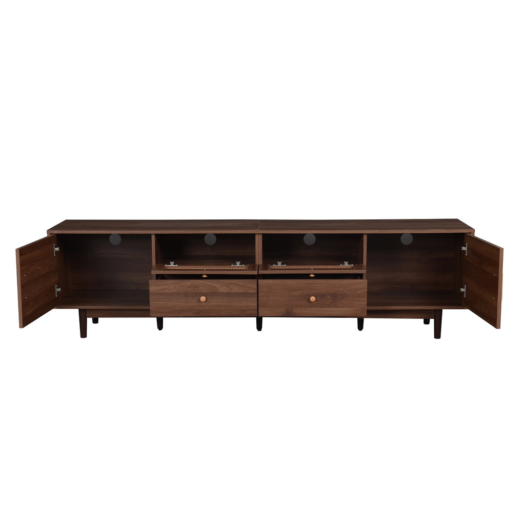 Dark brown pine wood entertainment center by Anthony & Home, featuring shelves and storage compartments in a modern design.