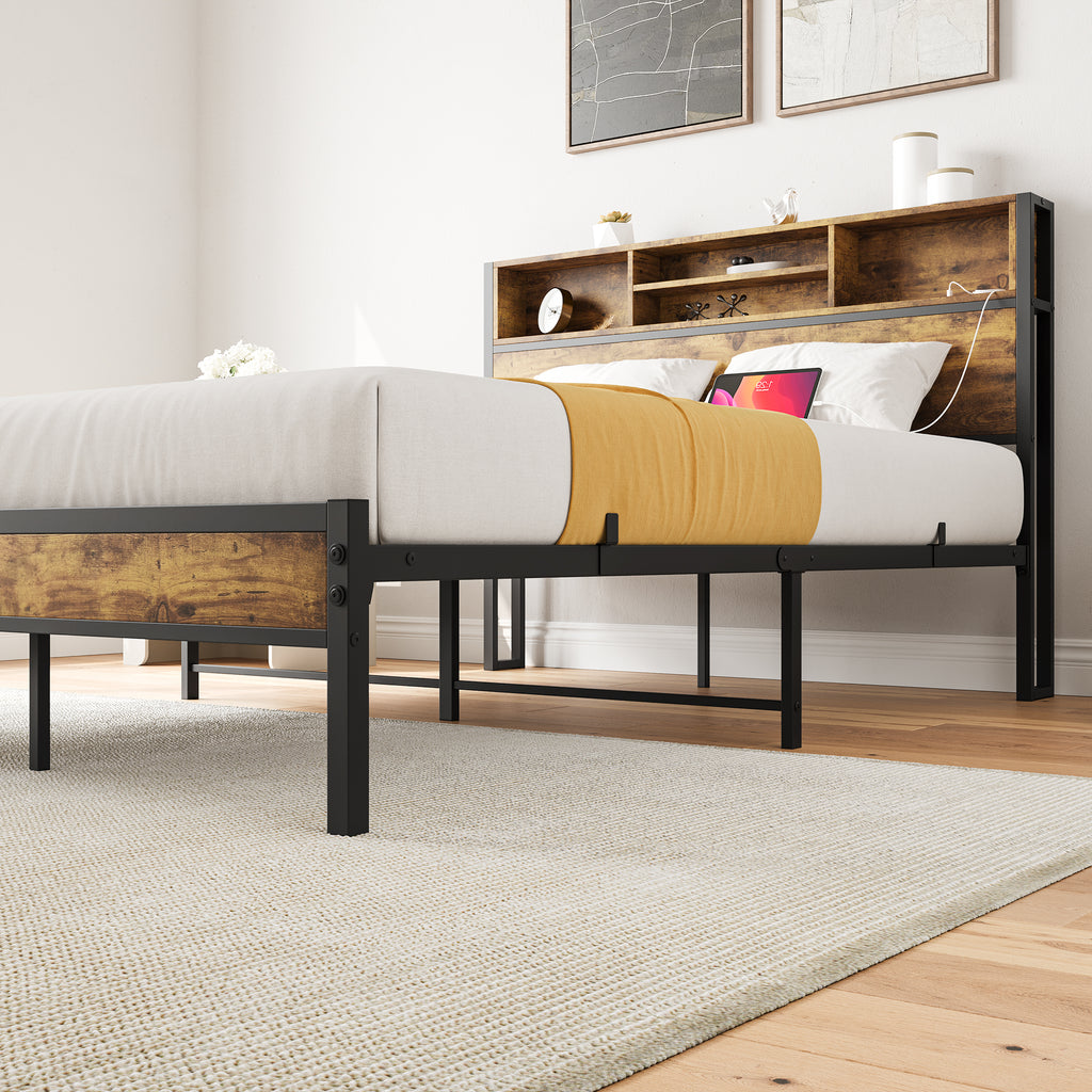 Anthony & Home limited edition iron-frame full-size bed frame with built-in storage, showcasing sturdy construction and modern design.