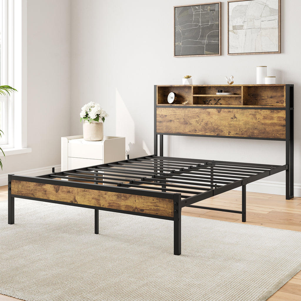 Anthony & Home limited edition iron-frame full-size bed frame with built-in storage, shown with mattress and bedding in the image.