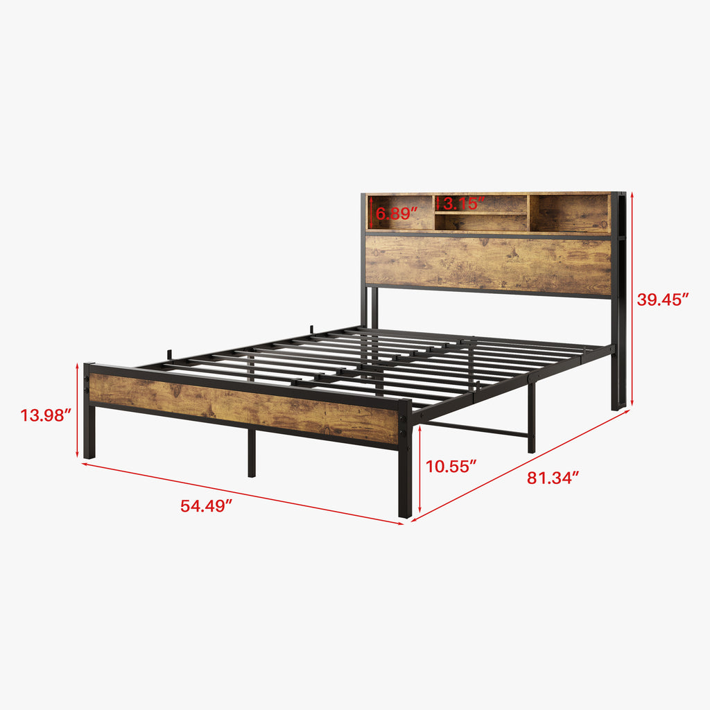 Anthony & Home limited edition iron-frame full-size bed frame with built-in storage, shown in a modern bedroom setting.