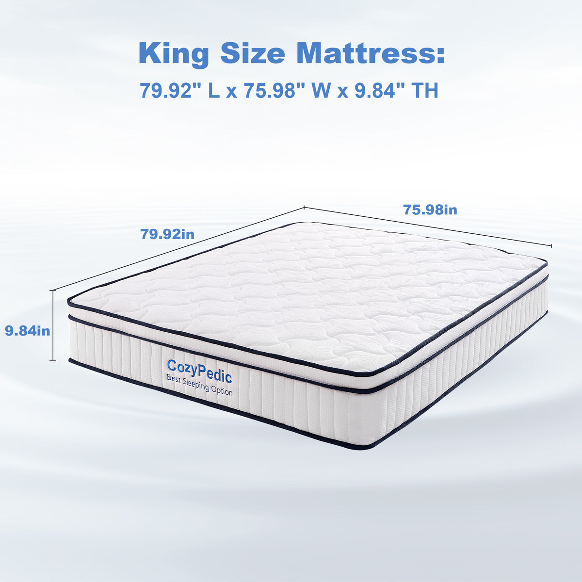 Anthony & Home King Memory Foam Mattress with Pocket Spring core, CertiPUR-US certified, showcasing plush surface and supportive construction.