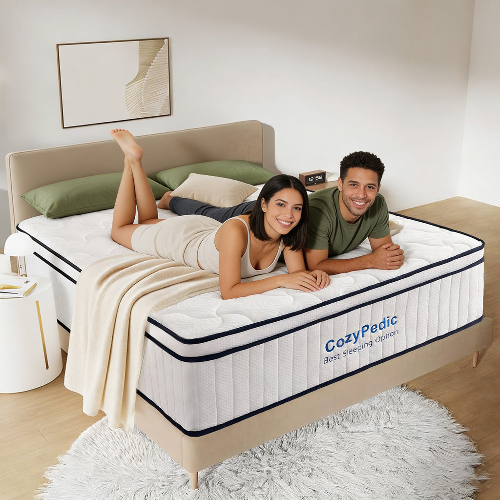 Anthony & Home King Memory Foam Mattress with pocket spring core, CertiPUR-US certified, featuring plush, supportive bedding.