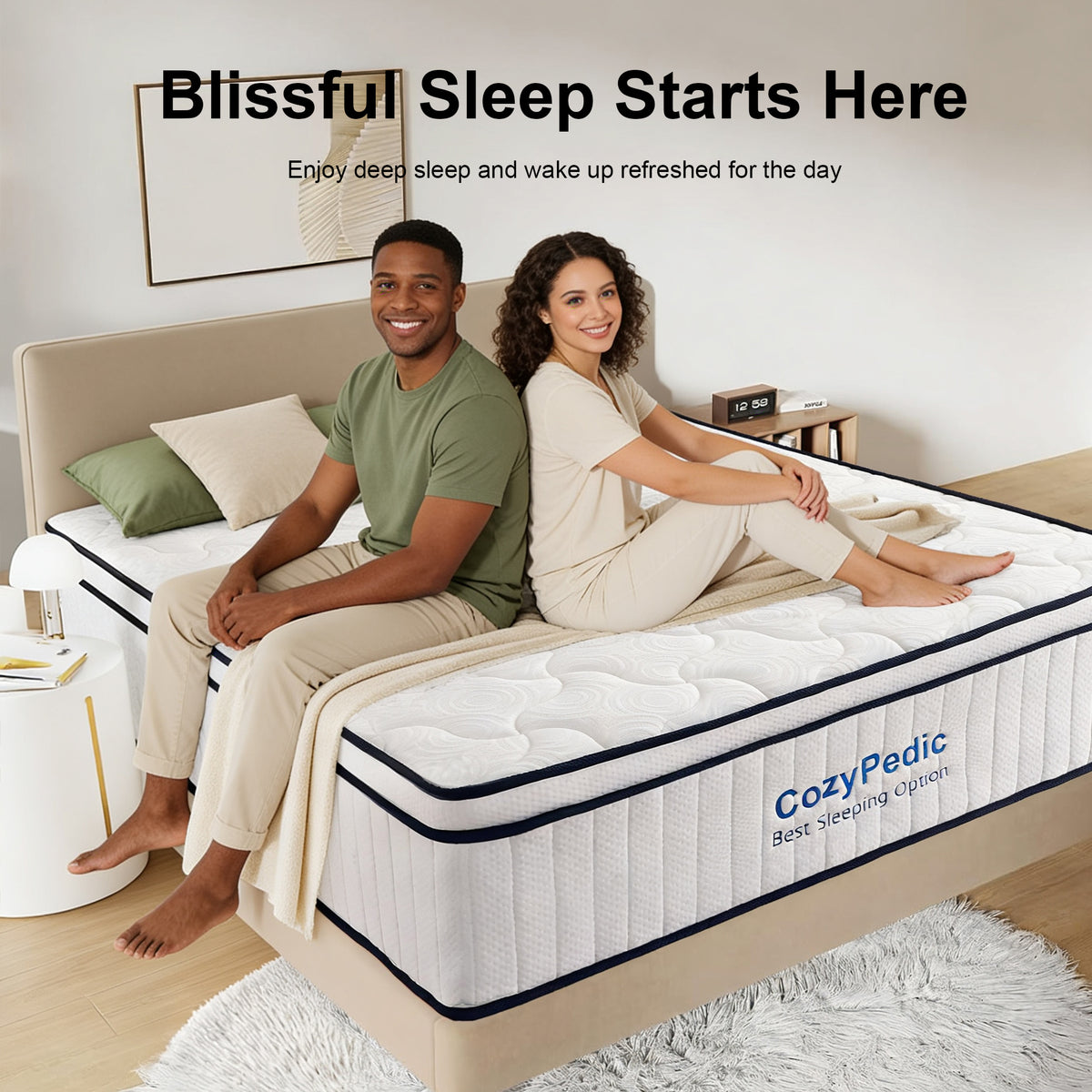 Anthony & Home King Memory Foam Mattress with pocket spring core, CertiPUR-US certified, showcasing plush surface and supportive design.