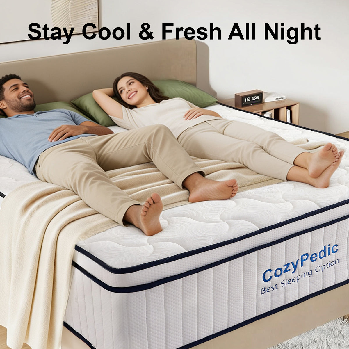 Anthony & Home King Memory Foam Mattress with pocket spring core, CertiPUR-US certified, showing plush surface and supportive layers.