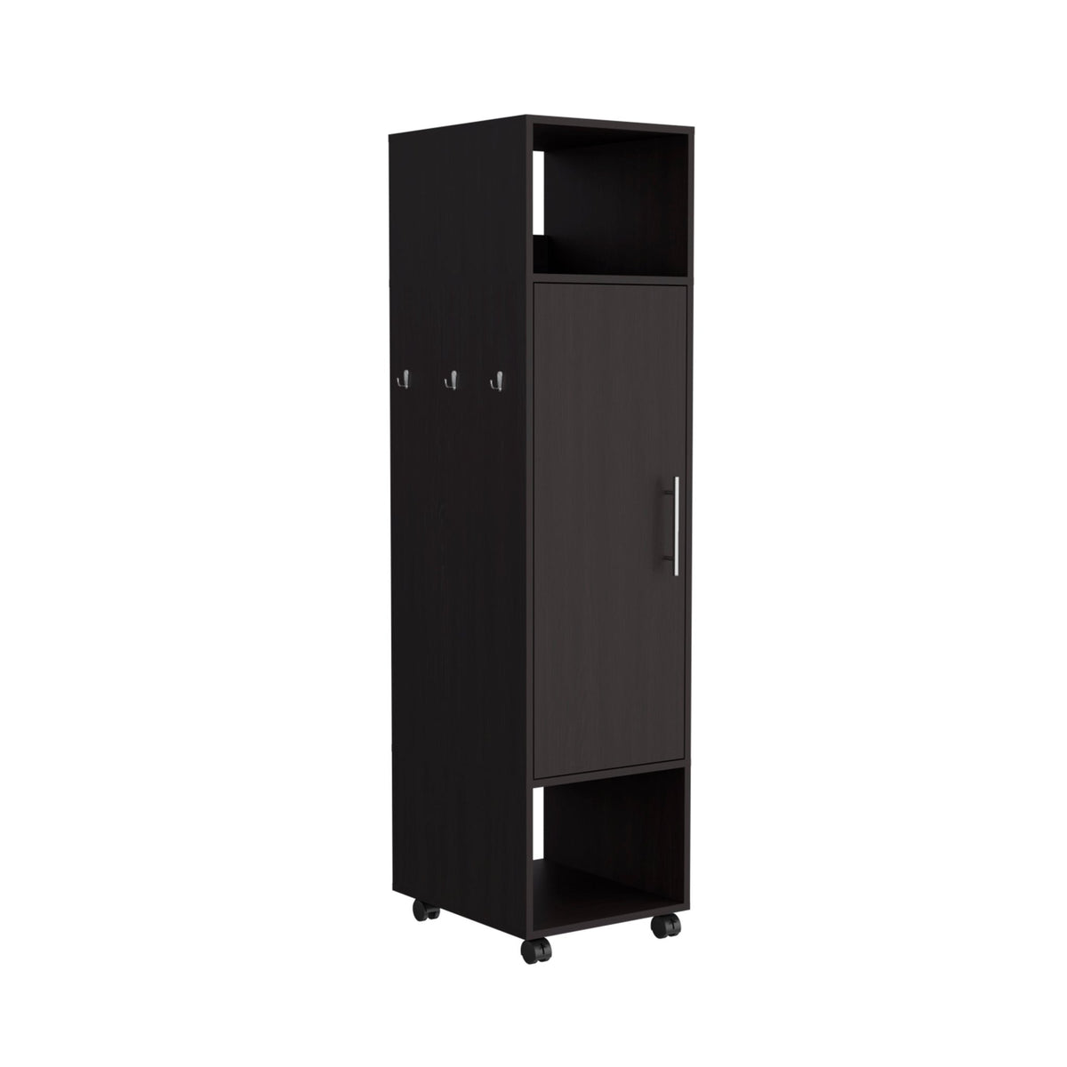 Limited edition matte-black armoire with mirror from Anthony & Home, featuring sleek design and reflective door surface.