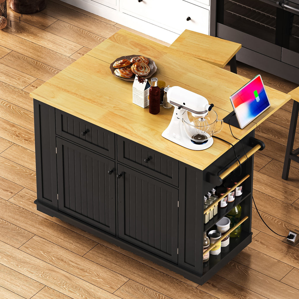 Matte black kitchen island with drop leaf, limited edition Anthony & Home kitchen furniture, showing the sleek design and sturdy construction.