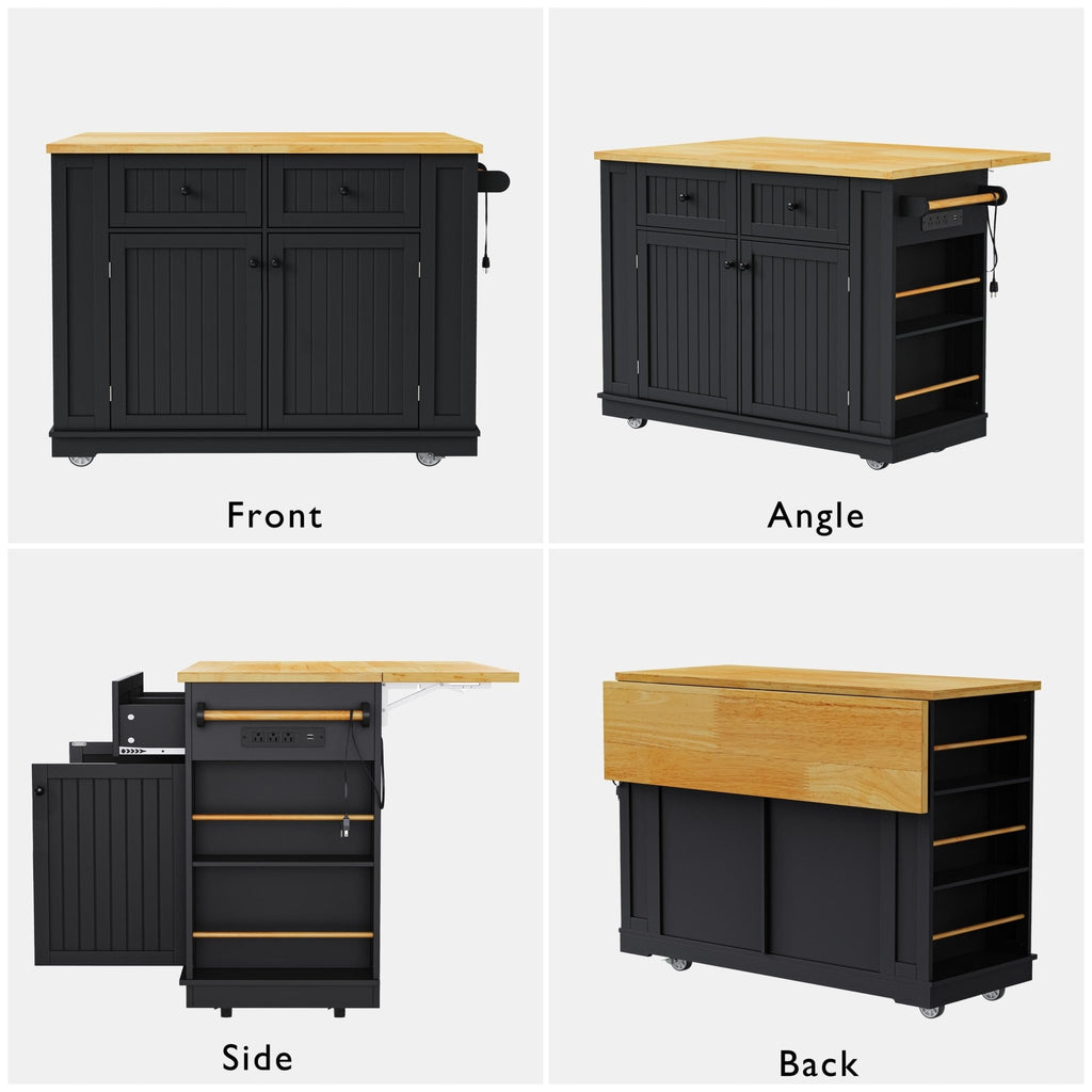 Matte black kitchen island with drop leaf and storage from Anthony & Home, featuring a sleek, modern design.