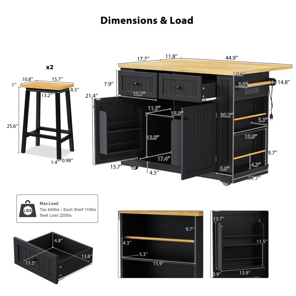 Matte black kitchen island with drop leaf, limited edition by Anthony & Home, featuring a sleek modern design and ample workspace.