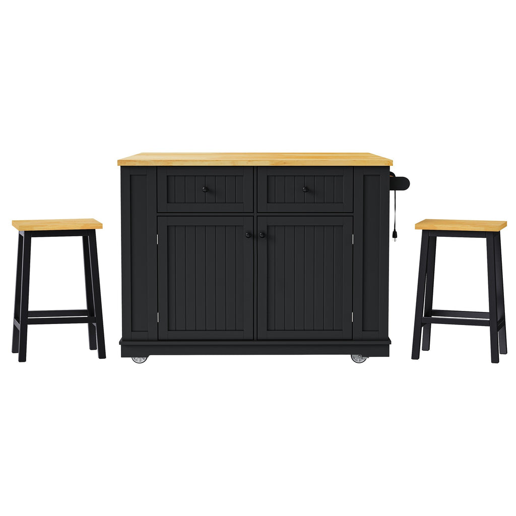 Limited edition matte black kitchen island with drop leaf by Anthony & Home, featuring a sleek modern design and ample workspace.